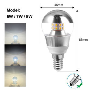 E27 E14 5W 9W LED Mirror Bulb Half Silver SMD bulb decorative e27 e14 base light night lighting 6000k room warm replace/30W/halogen/bulb glass lights Decor bulbs lamps Mini