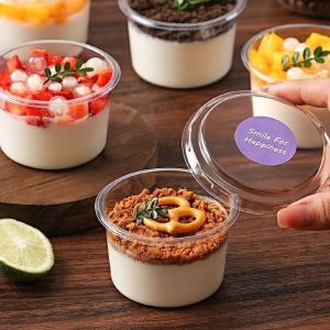 50Pcs 150ml Disposable Dessert Cup With Lid Ice Cream Cup Transparent Plastic Cups Dessert Mousse
