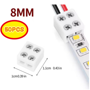 【Ship in 12H】 50PCS LED Strip Tape Light Connector 2 Pin 8mm Terminal Block Screw Down Solderless LED Light Strip Connector Tape to Wire for 5v 12v 24v Single Color Lights KEBIDU