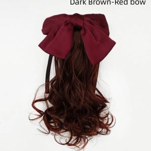 BEAUTYandLADIES Natural Soft Daily Kids Kids Headwear Birthday Gifts Cute Princess Fluffy Hair Extensions Bow Ponytail Hairpiece Red Bows Knot Ponytail Children Curly Ponytail Wig