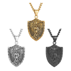 Elegant Stainless Steel Archangel Necklace Fashionable Mens Necklace with Angel Shield Pendant Unique Neck Chain