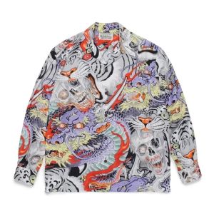 Classics New Summer WACKO MARIA Long Sleeve Shirt Printed Graffiti Hawaiian Casual Long Sleeve Shirt For Men And Women