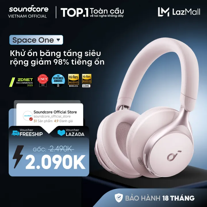 Tai nghe không dây chụp tai soundcore Space One | Âm thanh Hi-res | Giảm ồn 98% | 55 giờ phát nhạc | BigBuy360 - bigbuy360.vn Tai nghe không dây chụp tai soundcore Space One | Âm thanh Hi-res | Giảm ồn 98% | 55 giờ phát nhạc | BigBuy360 - bigbuy360.vn