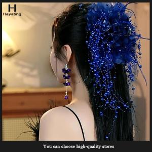 Hayating Elegant Temperament Feather Tassel Hair Clip For Women Girls Exaggerated Large Shark Clip Fashion Hair Accessories Gifts