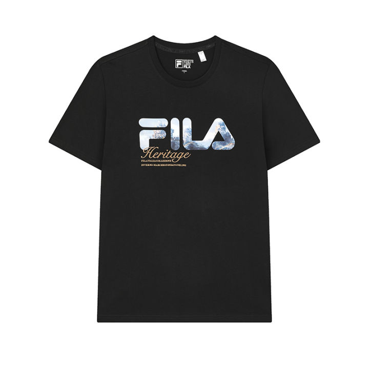 FILA CORE Men s WHITE LINE HERITAGE Short Sleeve T shirt in Black Unisex Lazada Singapore