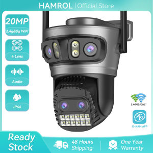 Hamrol 20MP 4 Lens 4 Screen PTZ WiFi Camera 10X Zoom 5G&2.4GHZ Human Detection Wireless CCTV O-KAM App