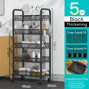 5 Tier Carbon steel Trolley Rack Home Storage Office File Kitchen Organizers trolley storage rack with wheel Rack Book Shelving Toys / Rak Dapur