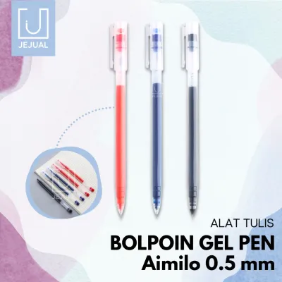 AIMILO Gel Pen Pulpen Gel 3 Warna 0.5mm Bulpoin Hitam Merah Biru Tip Kecil 0.5 mm