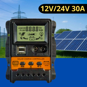 KING charger tenaga surya Aubess Solar Charge Controller LCD PWM Battery Regulator 12V/24V 30A K1688