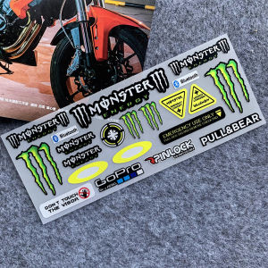 1 Set of Motorcycle Reflective Helmet Stickers Monster Energy   GoPro Three Color Bars Decals for Yamaha Honda Suzuki