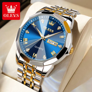 OLEVS watch for men sale now 2023 fashion original waterproof double calendar luminous display prismatic diamond dial stainless steel luxury mens watch