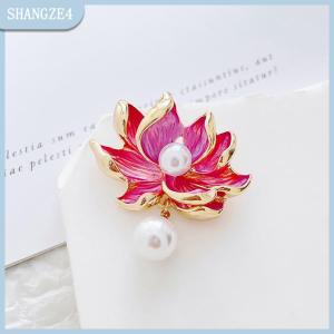 【SHANGZE4】 New Trung Quốc Phong Cách Hoa Sen Trâm Giả Ngọc Trai Mặt Dây Chuyền Màu Hồng Hoa Nhà Máy Pins Của Phụ Nữ Tiệc Quần Áo Trang Sức Phụ Kiện Quà Tặng