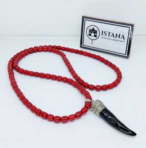 kalung red coral marjan kombinasi liontin akar bahar pakai alpaka