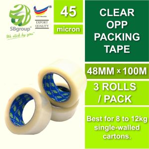 Clear OPP Packing Tape SB Brand 48mm x 100m x 45mic (3 ROLLS) SB304