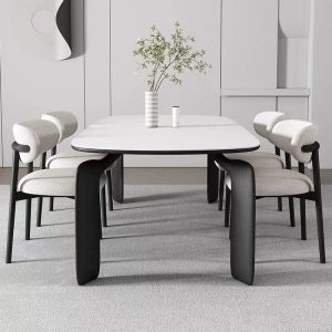 Vintage solid wood dining table rectangular household matte pure white rock board dining table and chair