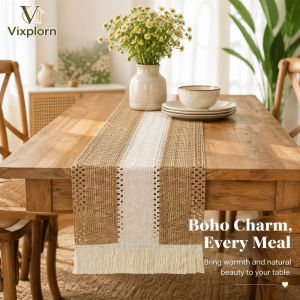 Vixplorn Table Runner Tassel Boho Farmhouse Woven Linen Look Heat Resistant Non Slip Dining Table Decor