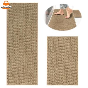 Kitchen & Table Linen Linen-Look Kitchen Rug Non-slip Woven Floor Mat for Modern Kitchen Decor