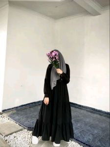 Gamis Dress polos simple kerut 3susun /Gamis ootd wanita hijab kekinian/bahan wolfies fremium