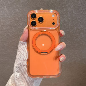 Crystal Clear Acrylic For Magsafe Phone Case For iPhone 17 16 15 14 13 Pro Max Rotating Magnetic Bracket Holder Shockproof Cover