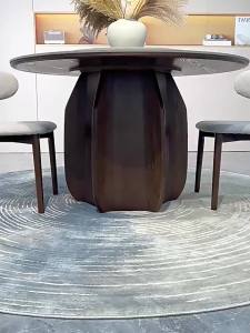 Dining Table Solid Wood Slate Round Table Household Small Apartment White Wax Walnut Ribbon Turntable