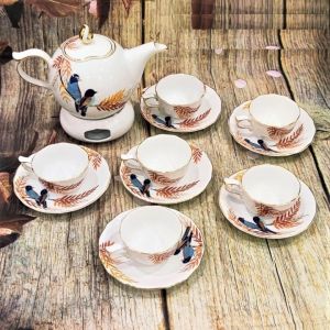 Bộ Ấm Trà Mẫu Đơn Viền Vàng Đôi Bạn Bằng Sứ Minh Long Cao Cấp Dung Tích 700 ML