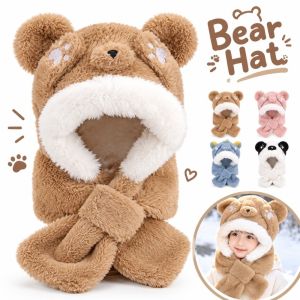 SIXIS Dày hơn Mũ len lông mềm cho bé mùa đông Chống gió. 2 trong 1 Khăn quàng cổ Dễ thương Mềm mại Khăn choàng có mũ dành cho trẻ em. dành cho bé trai và bé gái