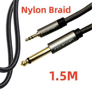 3.5 mm to 6.35 mm Audio Cable 24K Gold-Plated Terminal Silver Color Zinc Alloy Housing 3.5mm 1/8" Male TRS to 6.35mm 1/4" Male TRS Nylon Braided Stereo Audio Cable for CellPhone