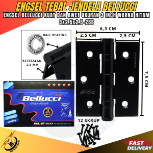 Engsel Tebal BELLUCCI 3" Warna HITAM / Engsel jendela Bellucci 3x2.5x2.5-2BB Ketebalan 2.5mm Kuat Halus Awet BELLUCCI ORIGINAL