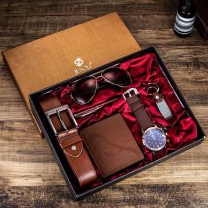 WITH VIDEO Gift Set For Men (6 Pcs Item) Malaysia Stock Leather Belt wallet watch pen spec keychain Hantaran