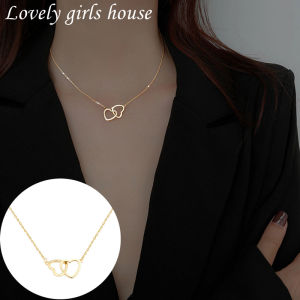 Lovely girls house Silver Color Double Heart Choker Necklace for Women Girl Party Clavicle Chain Necklace Jewelry Gift