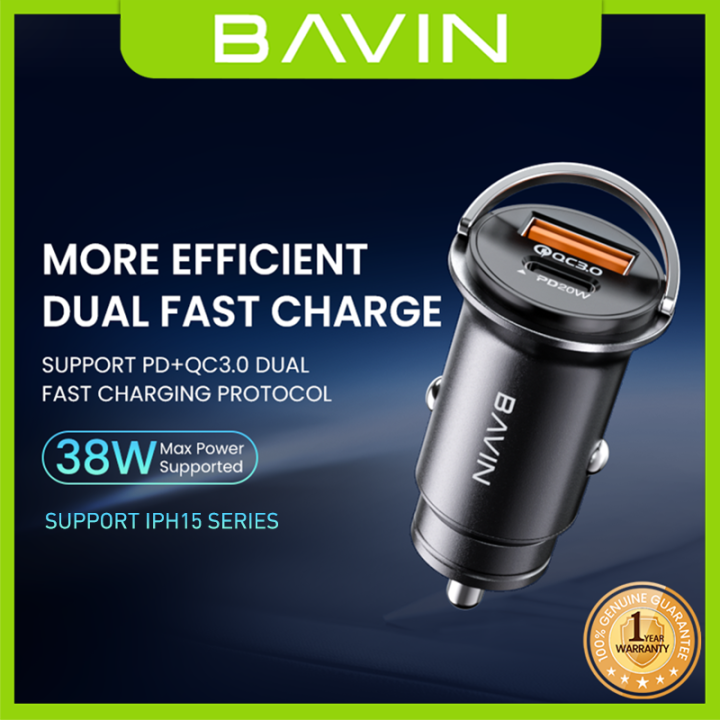 BAVIN PC890 20W PD Fast Charging Car Charger 18W USB Port Fast Charge  Widely Compatible Supports iPh 16 Series