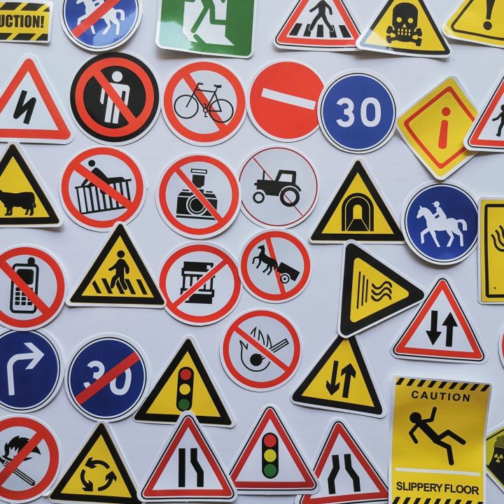 50Pcs Street Signs Sticker Road Signs Decals Caution Funny Stop Sign ...