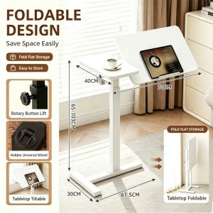 Side Table Height Adjustable Sofa Laptop Desk Tilting Desktop and Rolling Wheels