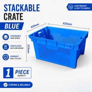 Heavy Duty Stackable Crate Plastic Storage Box For Fruits Vegetables Warehouse Home Use