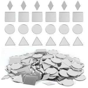 OURTOUR 200PCS Acrylic DIY Craft Mirror Stickers Round Square Triangle Multi Shape Mirror Tiles Decals Creative Adhesive Backing Mirror Wall Art Stickers Home Decoration