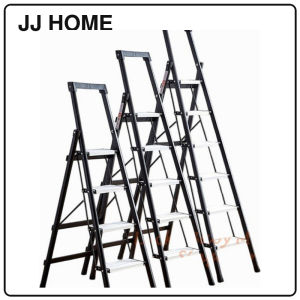 【JJ HOME】Alloy Black Foldable Step Ladder Anti-Slip Aluminium Household Ladder