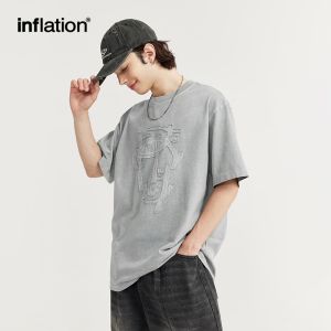 INFLATION brand Mens Youth Fashion Wash Water Patch Embroidered T-shirt 2024 Spring/Summer New Product Trendy Brand Loose Personalized Retro Street Short Sleeve