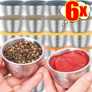 6/3Pcs Stainless Steel Sauce Cup with Silicone Cover / Leakproof and Reusable / Seasoning Sub-packed Box Container