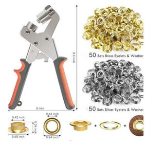 100Pcs Eyelet untuk Tarpaulin Kulit Portable Eyelet Pliers Grommet Punch Tool High Hardness Steel Construction Non Slip Handles for Canvas Fabric Leather Working