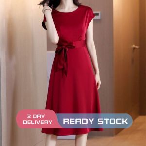 Womens Dresses Solid Color A-line Dress Ice Silk Dresses