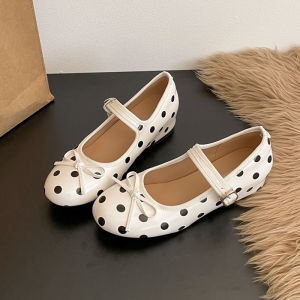 Free Shipping 5CM Inner Height Increasing Polka Dot Shoes For Women 2026 Spring And Autumn New Style Shallow-Toe Leather Shoes With A Single Strap
