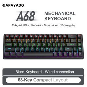 APAYADO A68 Mechanical Gaming Keyboard with Fn Light Control for Office Gaming 68 Keys