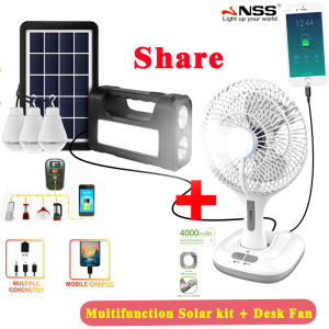 NSS 14 inch Solar Stand Fan AC/DC Multifunction Rechargeable Electric Fan Support Phone Charger With Solar Panel and LED Light