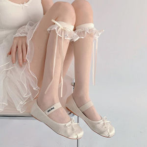 i Fashion Shoesลูกไม้สตรี โบว์ริบบิ้น ถุงเท้าน่องซีทรู น่ารัก ทันสมัย เหมาะกับคอส JK Lolita จัดส่งจากกรุงเทพ