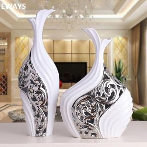 (2PCS) แจกันประดับเซรามิกกลวงออกบ้านตกแต่งห้องนั่งเล่นการตกแต่งตู้ทีวีของขวัญขึ้นบ้านใหมบ้านใหม่