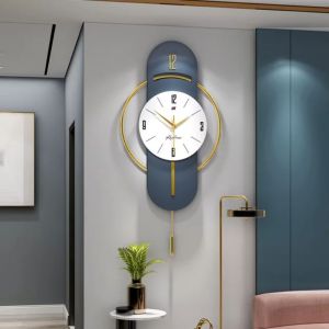 HOL Modern Marbled Geometric Luxury Wall ClockArt Nordic Style Atmospheric Mute Wall Watch Creative Hanging Decor Mechanical Wall Clock