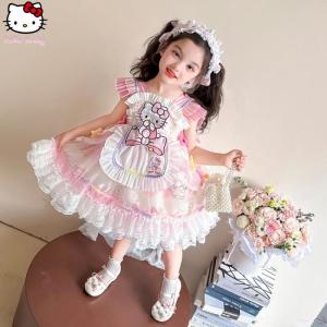 Christmas gifts Halloween Kawaii New Hello Kitty Child Lolita Princess Dress Anime Sanrio Cartoon Tiered Skirt Party Girls Dress Costume Christmas Gift