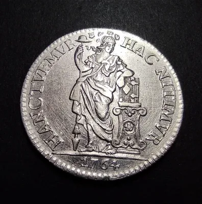 Netherlands Utrecht Old SIlver Coin 1 Gulden Year 1764 ( Rare - High Grade)
