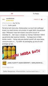 Jamu Herba Ratu  Jamu Kunyit Asam Serapat + Manjakani & Sirih  500ml HomemadeMild and effective