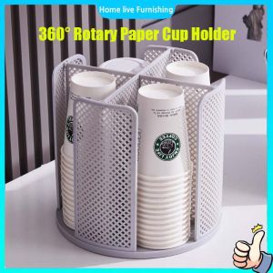 360° Rotary Desktop Paper Cup Holder Seasoning Storage Rack Cosmetics Rack Coffee Cup Dispenser Kitchen Organizers